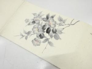 アンティーク　作家物　ひげ紬　手描き　枝花模様開き名古屋帯（額縁仕立て）